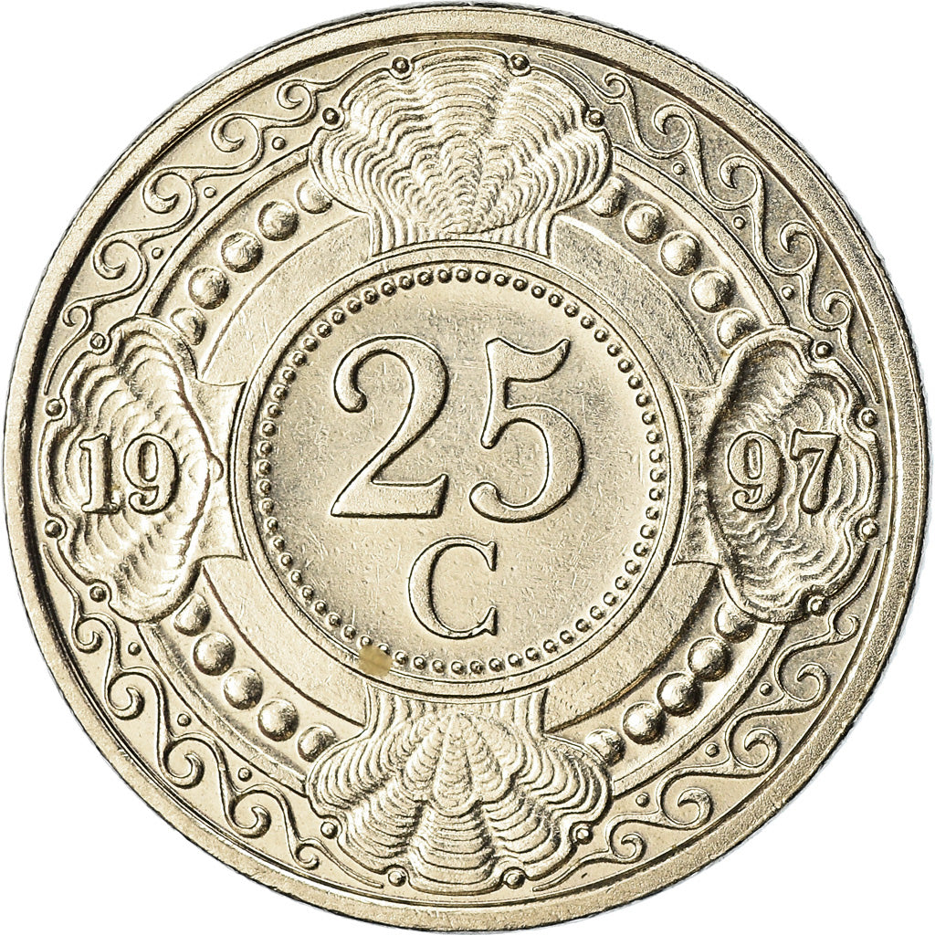 Coin, Netherlands Antilles, Beatrix, 25 Cents, 1997, AU(50-53), Nickel Bonded