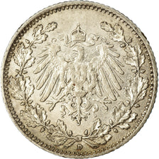 Coin, GERMANY - EMPIRE, 1/2 Mark, 1913, Munich, EF(40-45), Silver, KM:17