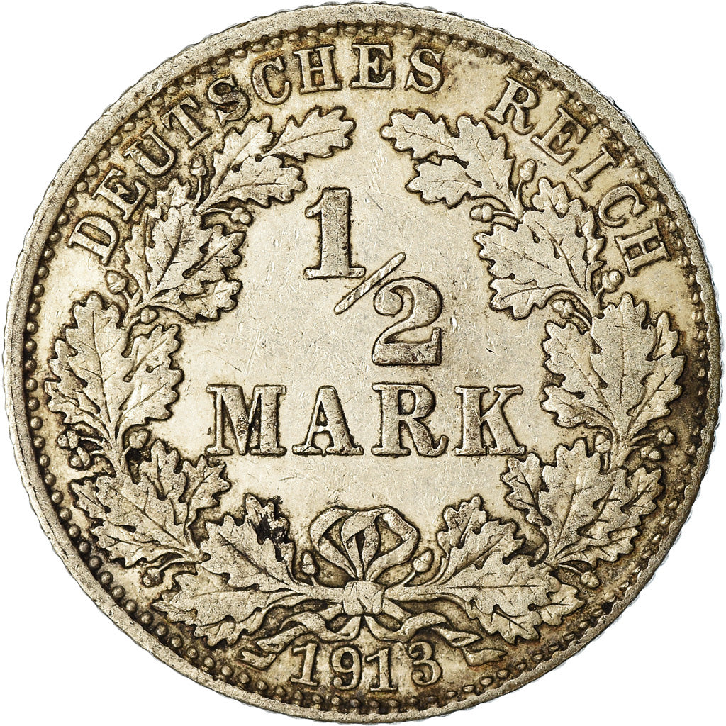 Coin, GERMANY - EMPIRE, 1/2 Mark, 1913, Munich, EF(40-45), Silver, KM:17