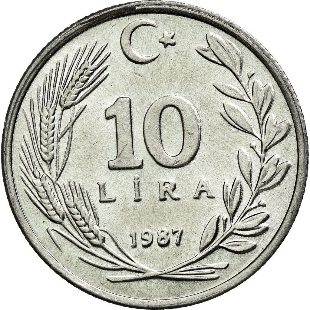 Coin, Turkey, 10 Lira, 1987, MS(60-62), Aluminum, KM:964