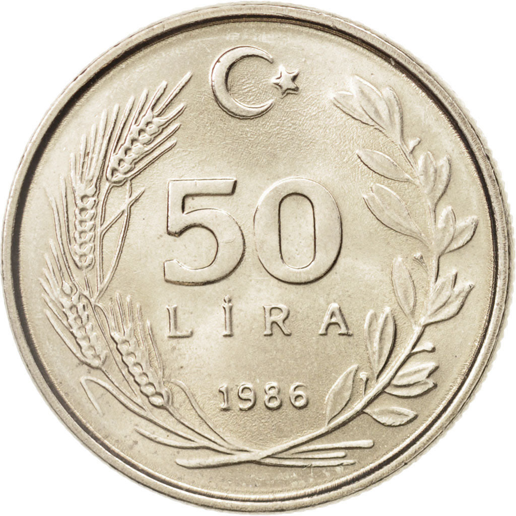 Turkey, 50 Lira, 1986, MS(60-62), Copper-Nickel-Zinc, KM:966