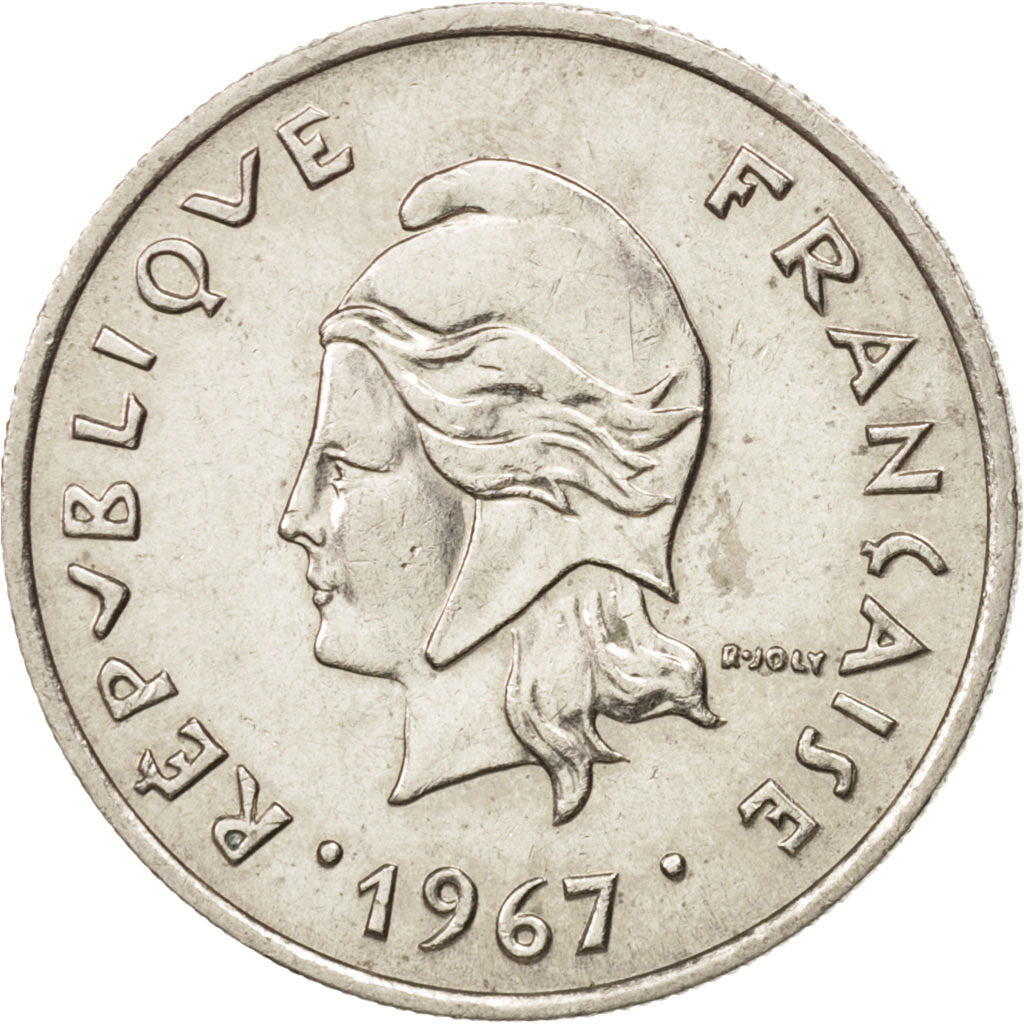French Polynesia, 10 Francs, 1967, AU(55-58), Nickel, KM:5