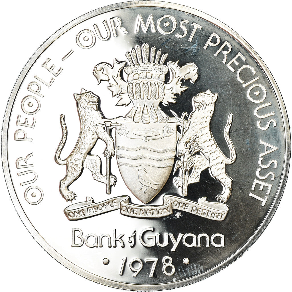 Coin, Guyana, 10 Dollars, 1978, Franklin Mint, BE, MS(65-70), Silver, KM:44a