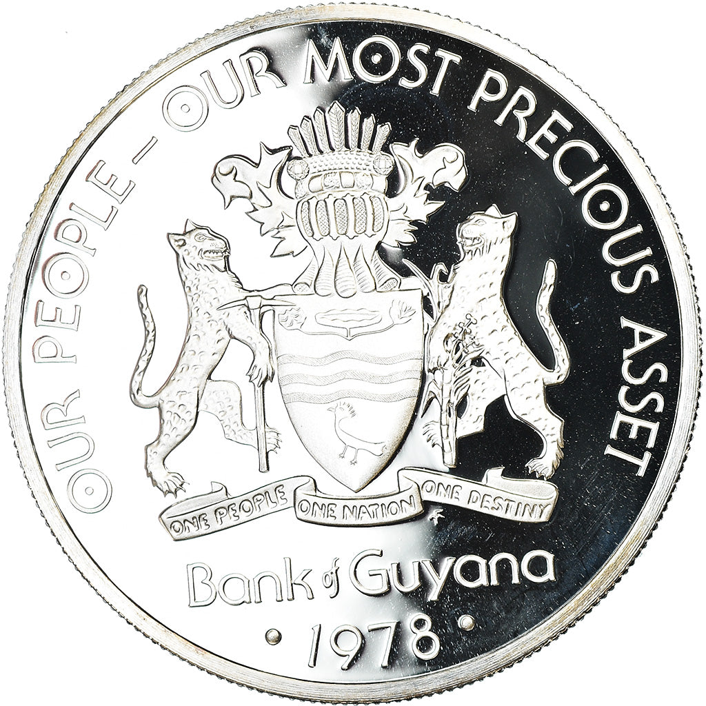 Moneta, Guyana, 5 Dollars, 1978, Franklin Mint, BE, FDC, Argento, KM:43a