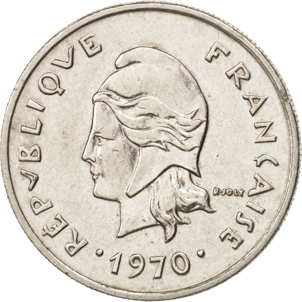 New Caledonia, 10 Francs, 1970, Paris, AU(55-58), Nickel, KM:5