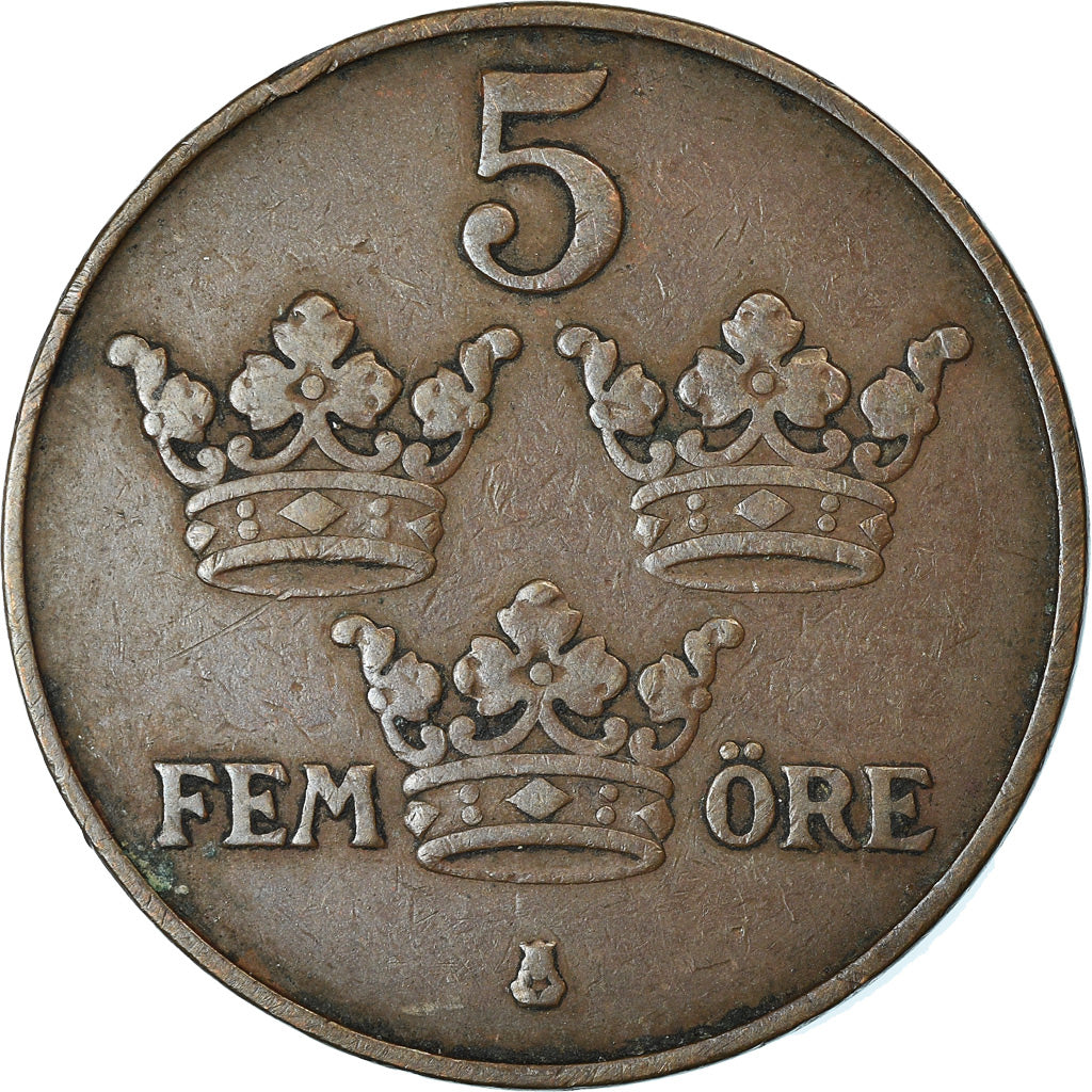 Moeda, Suécia, Gustaf V, 5 Öre, 1915, EF(40-45), Bronze, KM:779.2