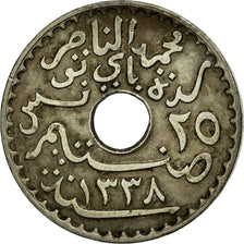 Coin, Tunisia, Muhammad al-Nasir Bey, 25 Centimes, 1920, Paris, EF(40-45)