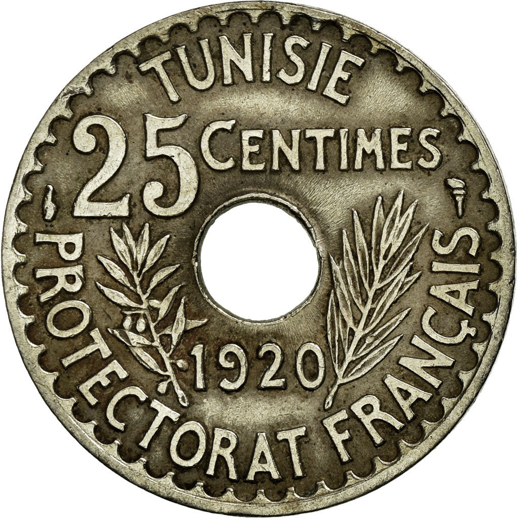 Coin, Tunisia, Muhammad al-Nasir Bey, 25 Centimes, 1920, Paris, EF(40-45)