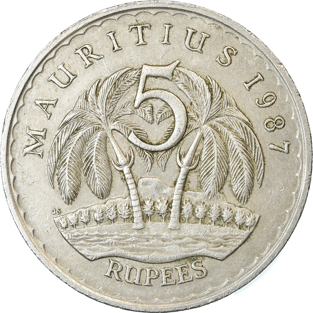 Coin, Mauritius, 5 Rupees, 1987, EF(40-45), Copper-nickel, KM:56