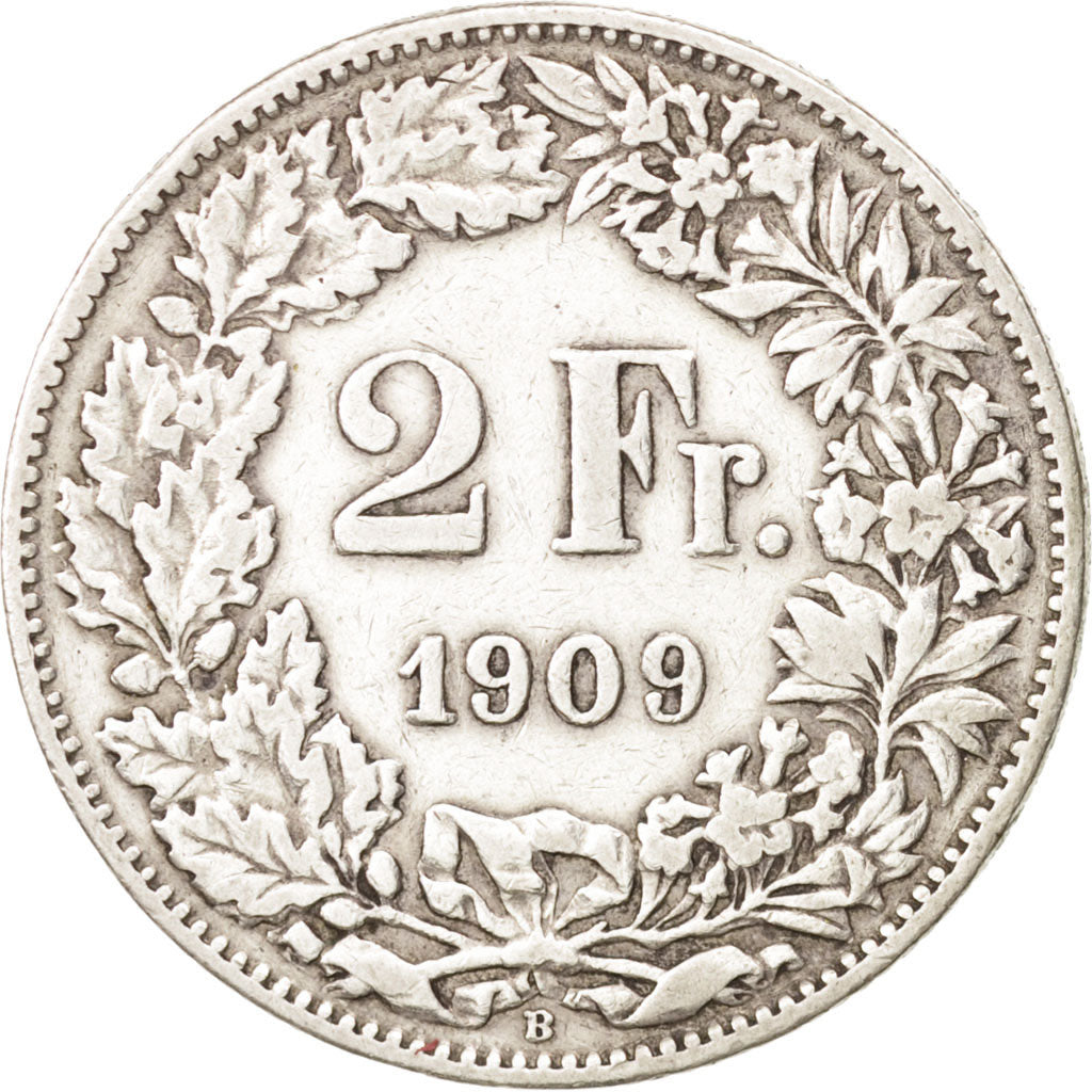 Switzerland, 2 Francs, 1909, Bern, VF(30-35), Silver, KM:21