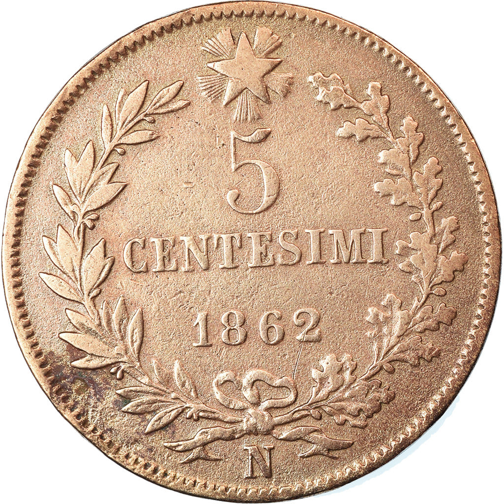 Coin, Italy, Vittorio Emanuele II, 5 Centesimi, 1862, Naples, EF(40-45), Copper
