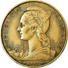 Coin, Réunion, 20 Francs, 1955, EF(40-45), Aluminum-Bronze, KM:11