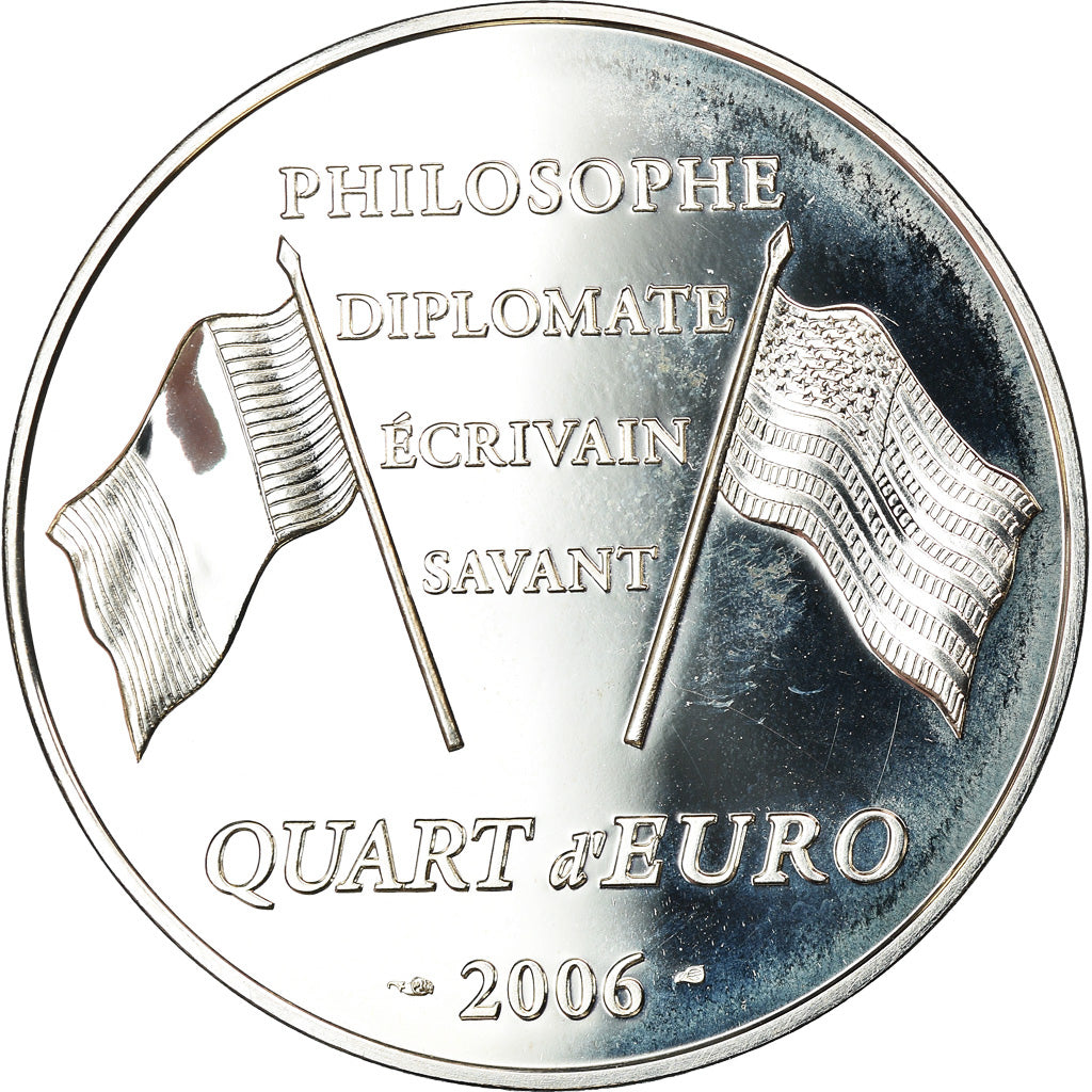 France, 1/4 Euro, Benjamin Franklin, 2006, BU, MS(65-70), Silver, KM:1442