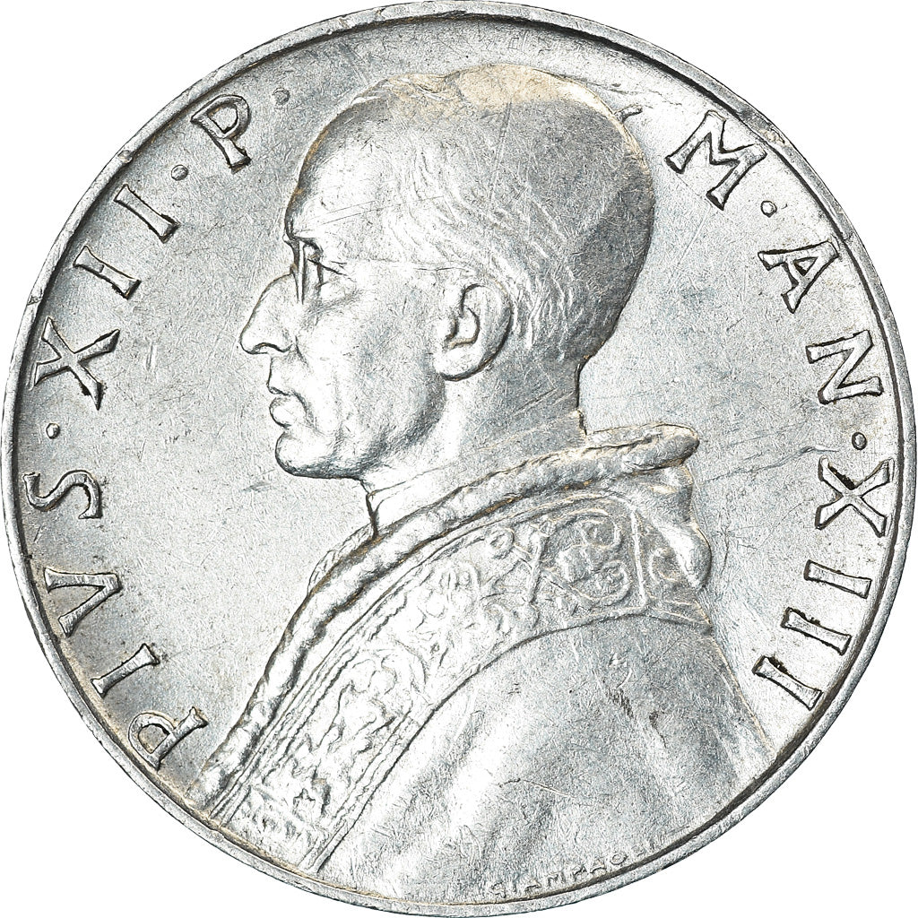 Munten, Vaticaanstad, Pius XII, 10 Lire, 1951, ZF+, Aluminium, KM:52.1