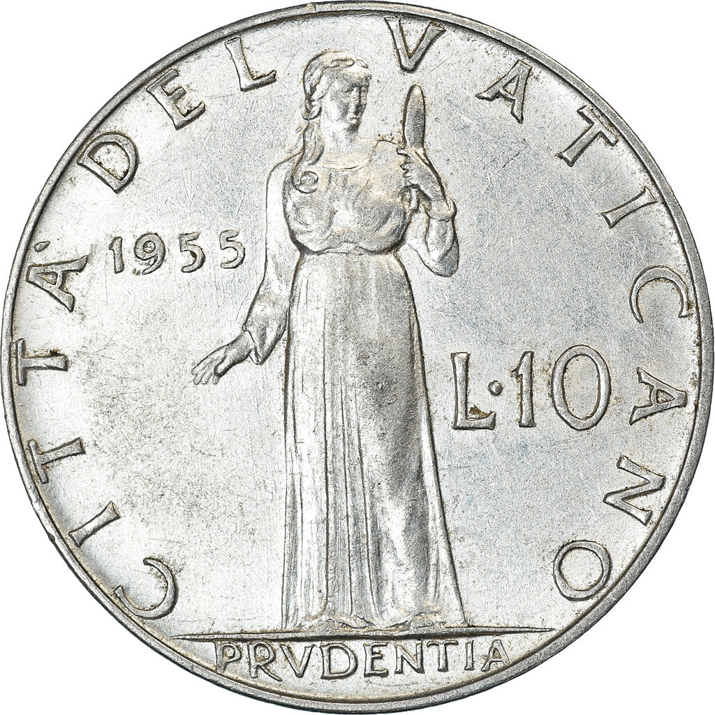 Monnaie, Cité du Vatican, Pius XII, 10 Lire, 1955, TTB, Aluminium, KM:52.1