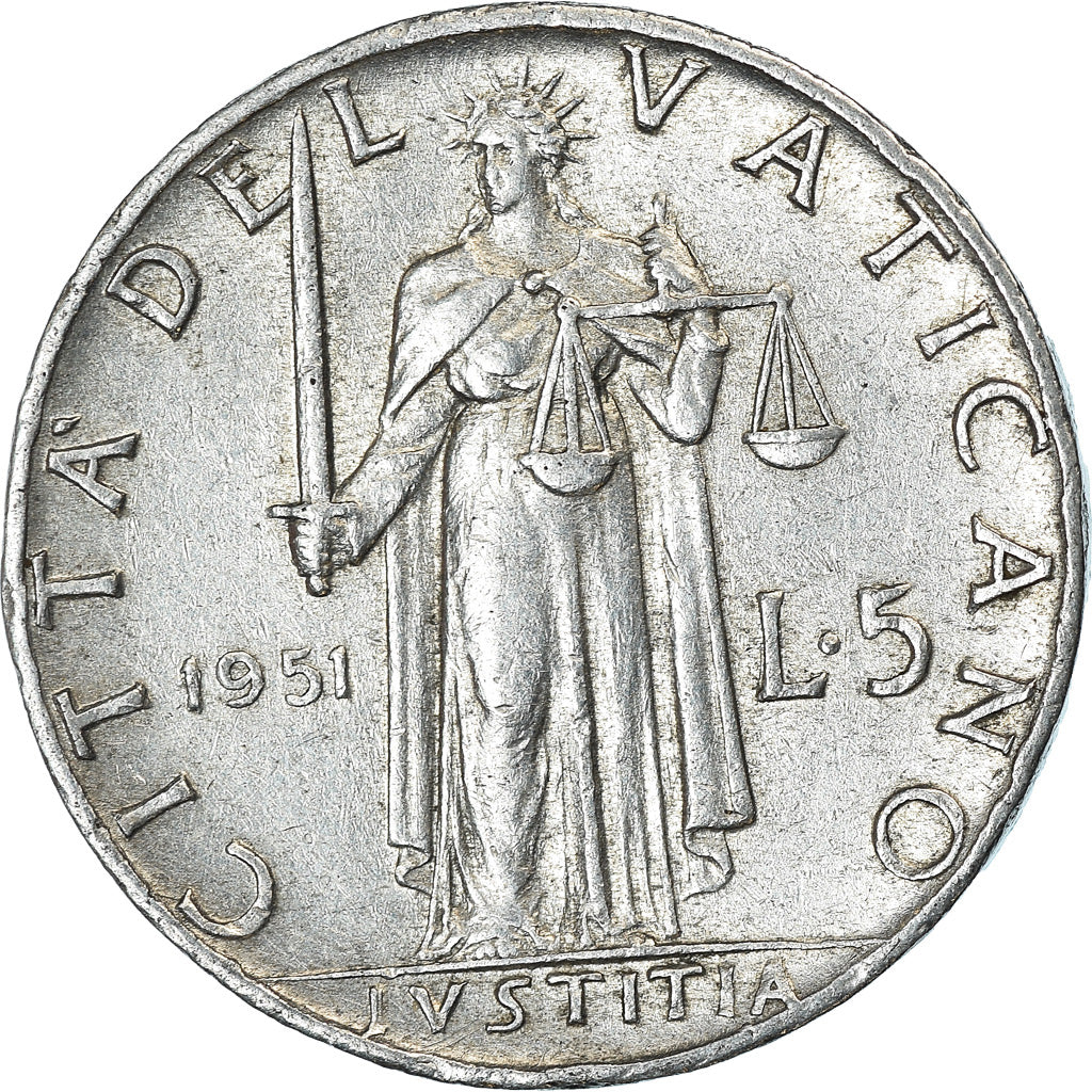 Moneta, PAŃSTWO WATYKAŃSKIE, Pius XII, 5 Lire, 1951, Roma, EF(40-45)