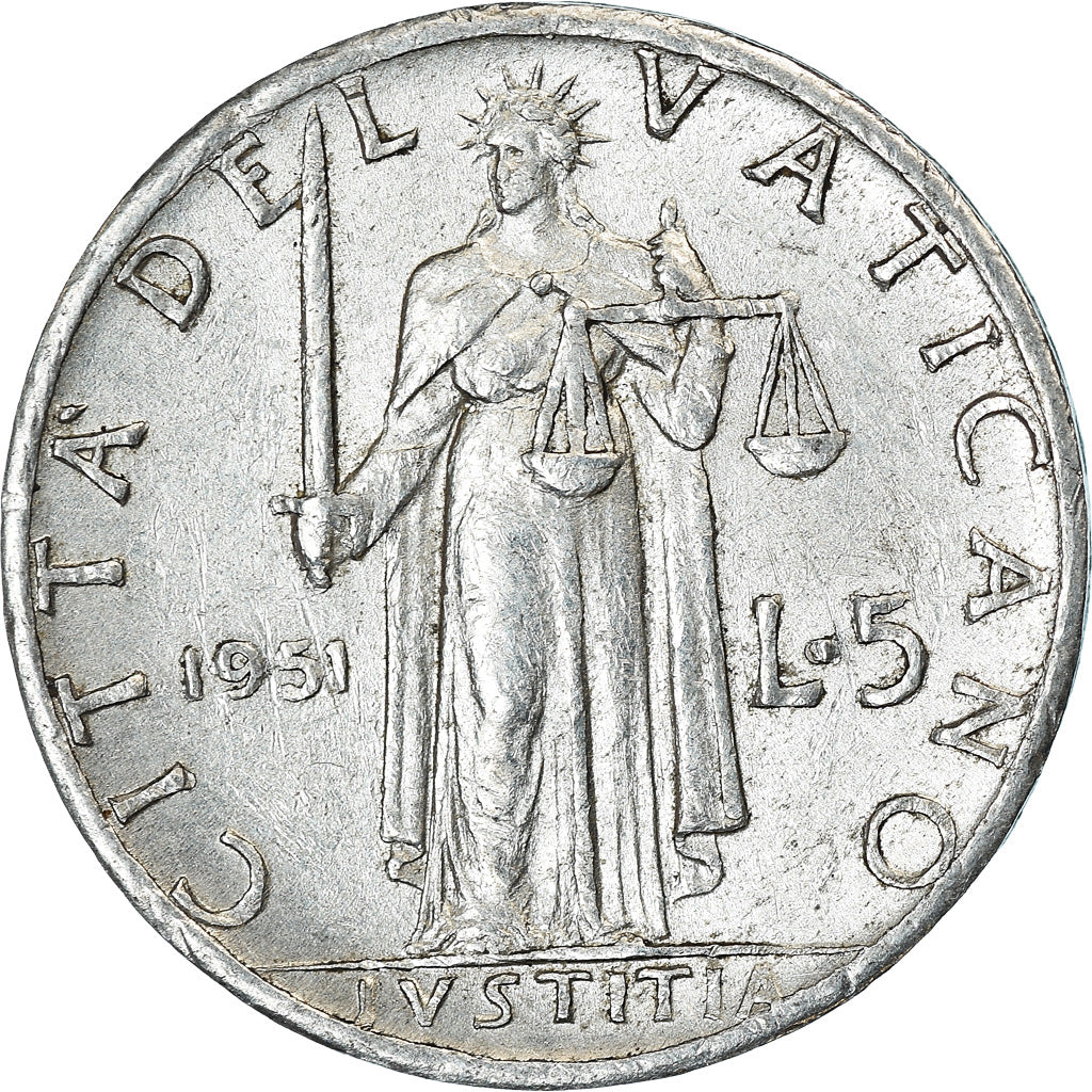 Münze, Vatikanstadt, Pius XII, 5 Lire, 1951, Roma, S, Aluminium, KM:51.1