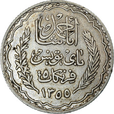 Coin, Tunisia, Ahmad Pasha Bey, 5 Francs, 1936/AH1355, Paris, AU(50-53), Silver