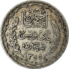 Moneta, Tunisia, Ahmad Pasha Bey, 5 Francs, 1936/AH1355, Paris, BB, Argento