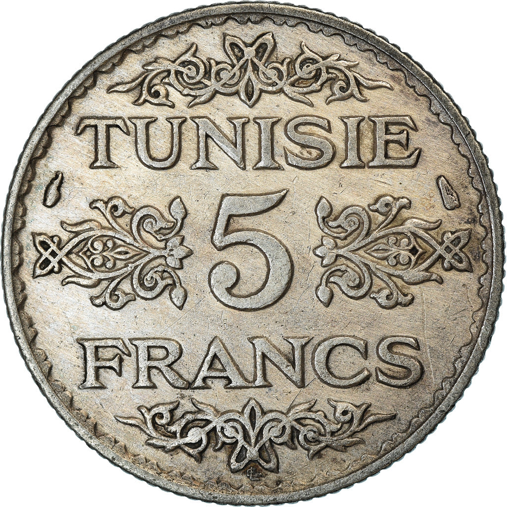 Münze, Tunesien, Ahmad Pasha Bey, 5 Francs, 1936, Paris, SS, Silber, KM:261