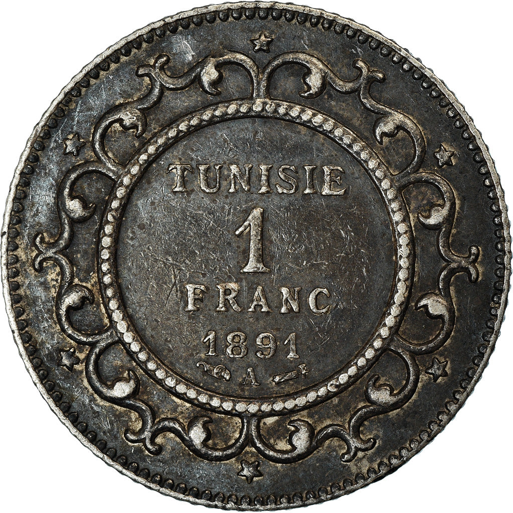 Coin, Tunisia, Ali Bey, Franc, 1891, Paris, EF(40-45), Silver, KM:224