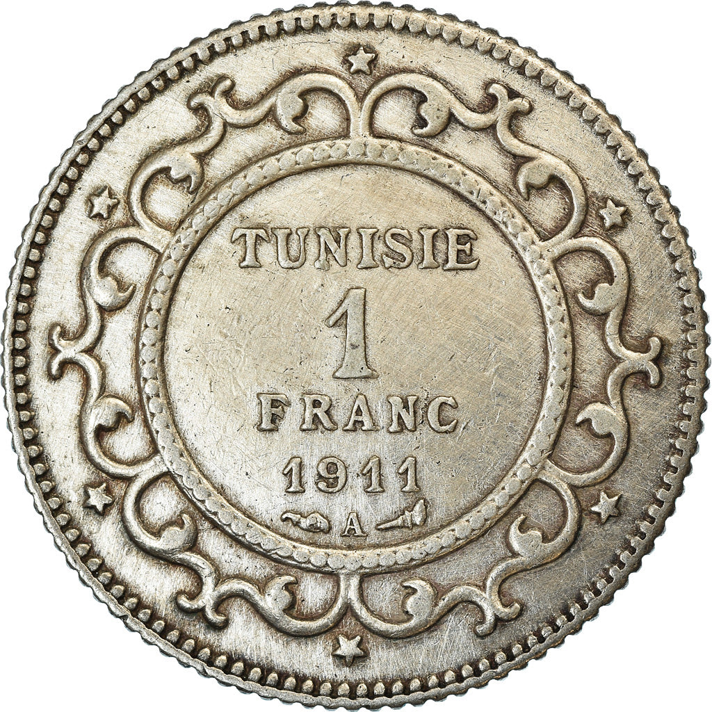 Monnaie, Tunisie, Muhammad al-Nasir Bey, Franc, 1911, Paris, TTB+, Argent