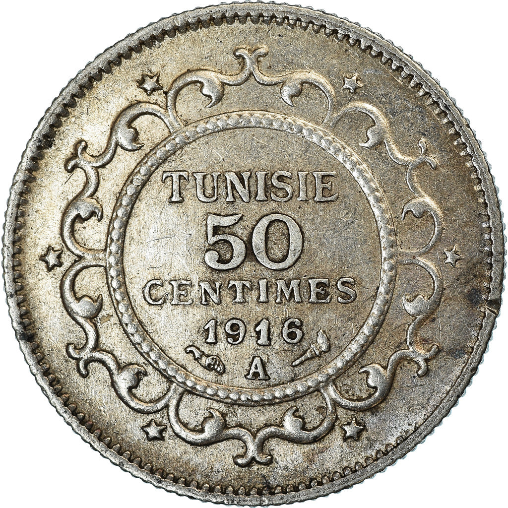 Münze, Tunesien, Muhammad al-Nasir Bey, 50 Centimes, 1916, Paris, VZ, Silber