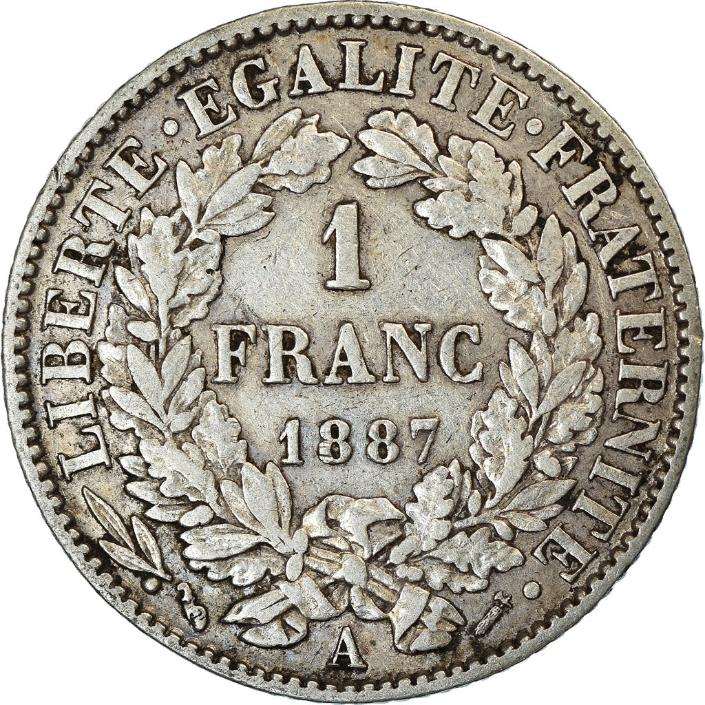 Monnaie, France, Cérès, Franc, 1887, Paris, TTB, Argent, Gadoury:465a
