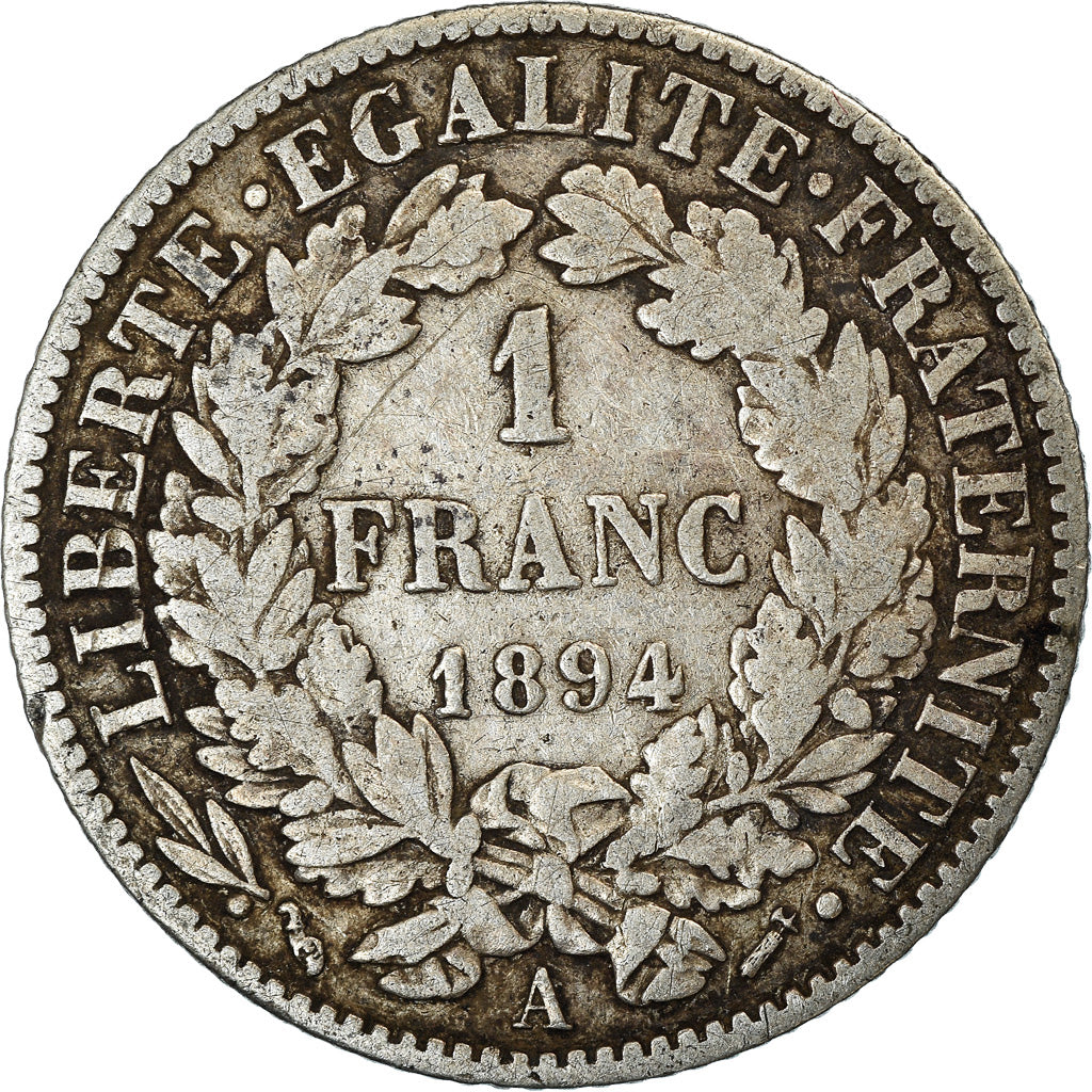 Coin, France, Cérès, Franc, 1894, Paris, VF(20-25), Silver, KM:822.1