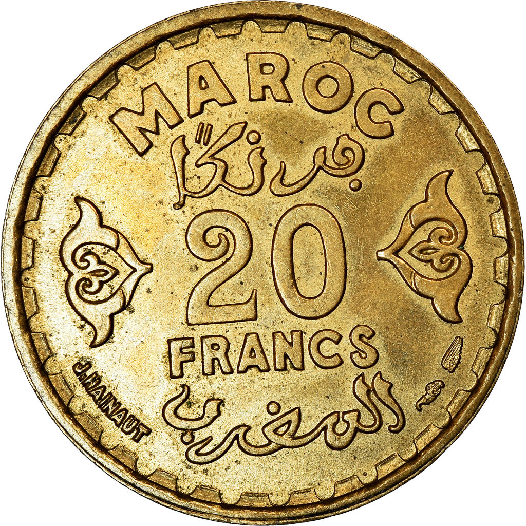 Monnaie, Maroc, Mohammed V, 20 Francs, 1951, Paris, TTB+, Aluminum-Bronze