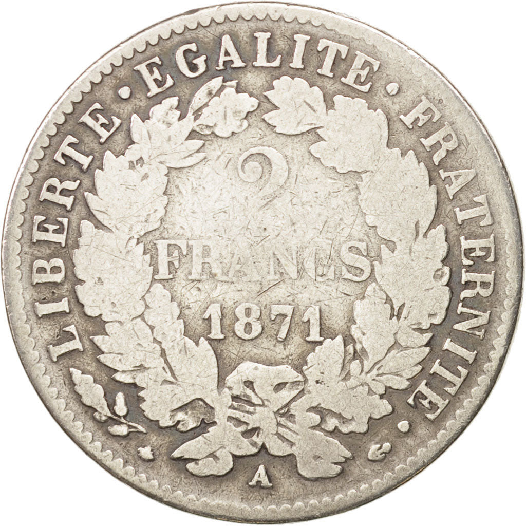 Monnaie, France, Cérès, 2 Francs, 1871, Paris, TB, Argent, KM:817.1