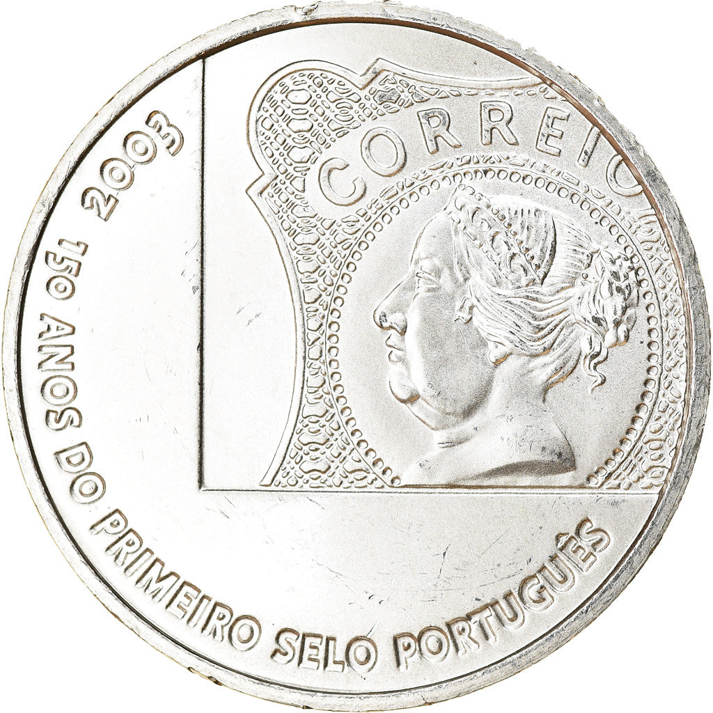 Portugal, 5 Euro, 150th Anniversary - First Portuguese Postage Stamp, 2003
