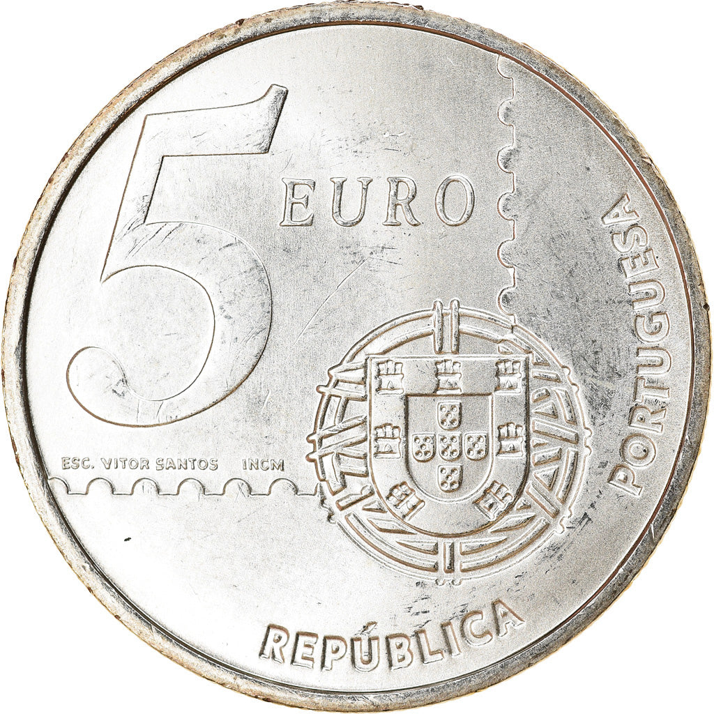 Portugal, 5 Euro, 150th Anniversary - First Portuguese Postage Stamp, 2003