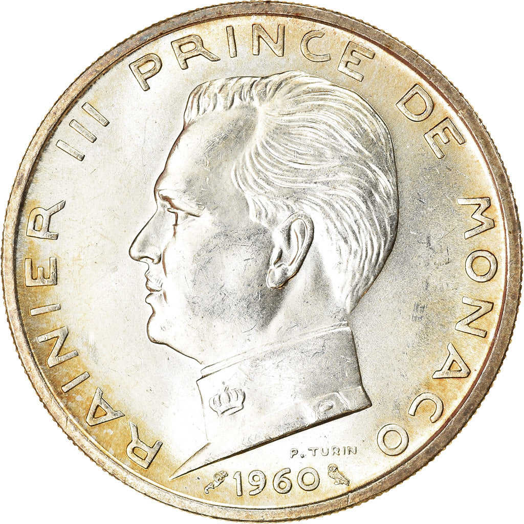 Coin, Monaco, Rainier III, 5 Francs, 1960, MS(63), Silver, KM:141