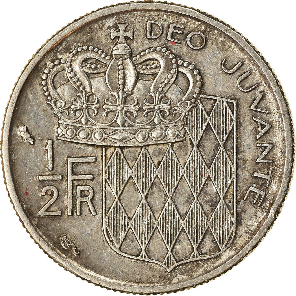 Coin, Monaco, Rainier III, 1/2 Franc, 1968, EF(40-45), Nickel, KM:145