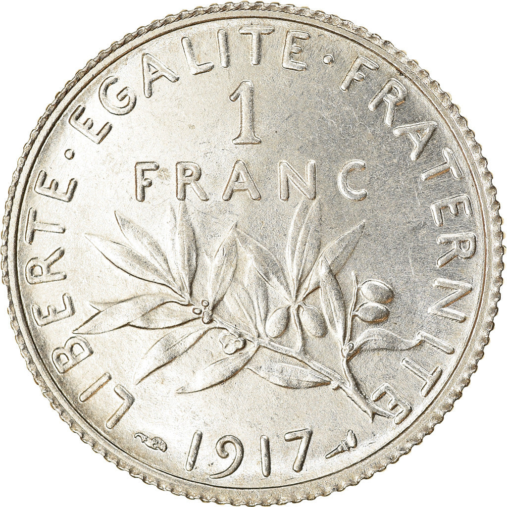Coin, France, Semeuse, Franc, 1917, Paris, AU(55-58), Silver, KM:844.1