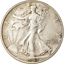 Coin, United States, Walking Liberty Half Dollar, Half Dollar, 1943, U.S. Mint