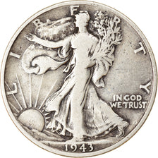 Coin, United States, Walking Liberty Half Dollar, Half Dollar, 1943, U.S. Mint