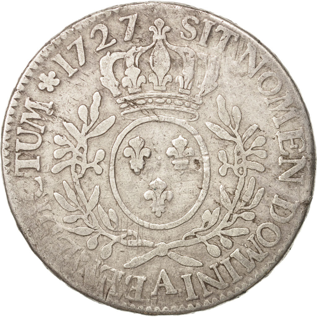 France, Louis XV,Écu aux branches d'olivier,1727,Paris,VF(20-25),KM 486.1