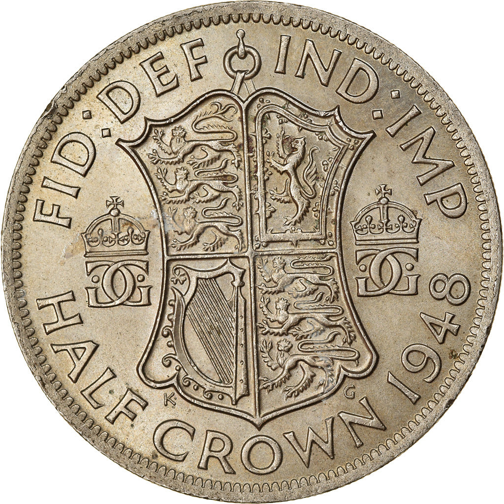 Moneda, Gran Bretaña, George VI, 1/2 Crown, 1948, MBC+, Cobre - níquel, KM:866