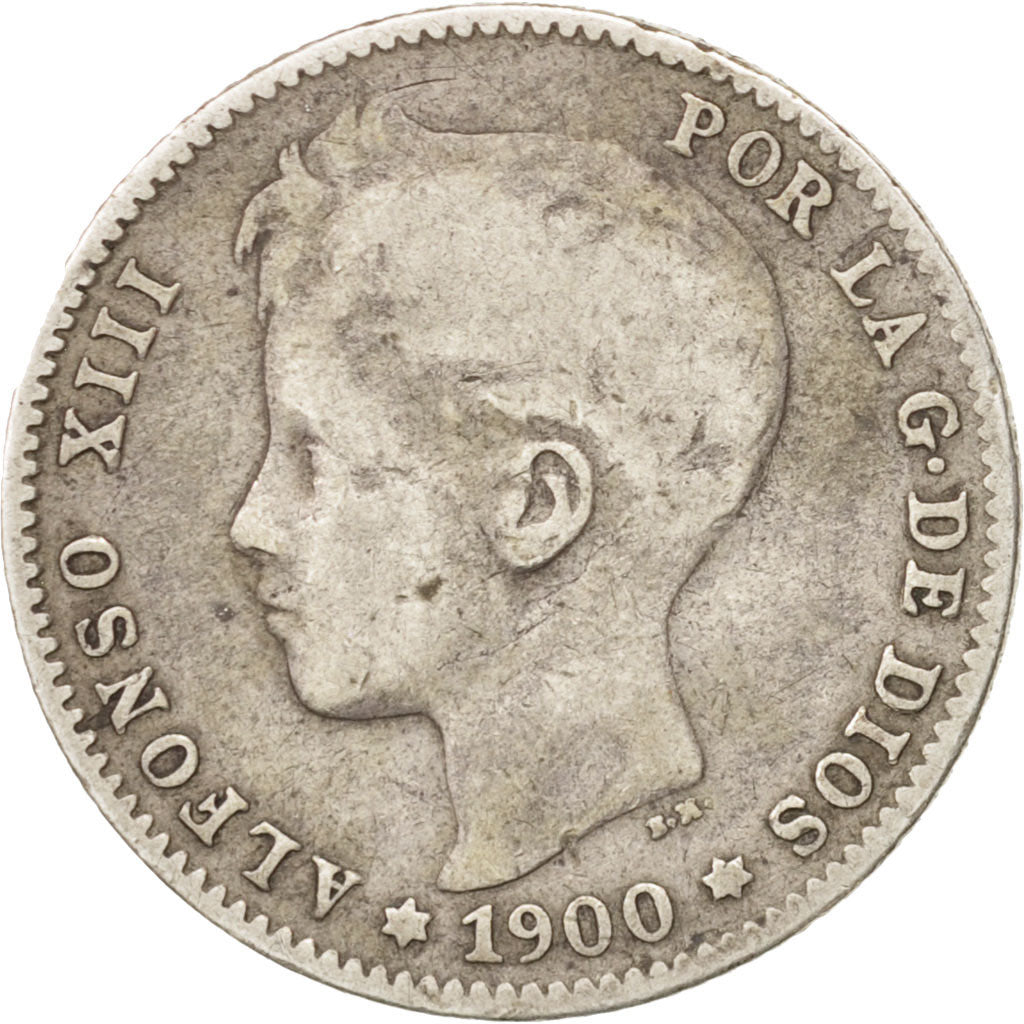 Spain, Alfonso XIII, Peseta, 1900, Valencia, VF(20-25), Silver, KM:706