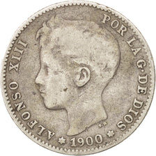 Spain, Alfonso XIII, Peseta, 1900, Valencia, VF(20-25), Silver, KM:706
