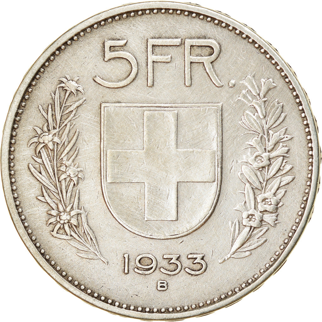 Coin, Switzerland, 5 Francs, 1933, Bern, AU(50-53), Silver, KM:40