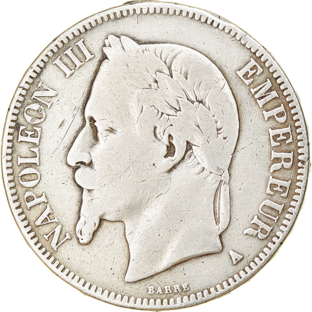 Moneta, Francja, Napoleon III, Napoléon III, 5 Francs, 1869, Paris, VF(20-25)
