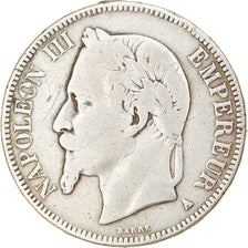 Moneta, Francja, Napoleon III, Napoléon III, 5 Francs, 1869, Paris, VF(20-25)