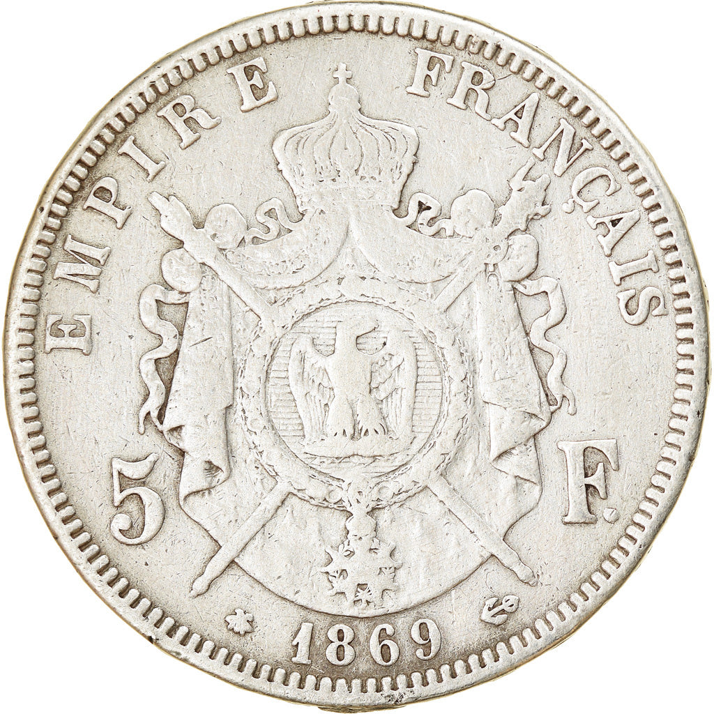 Moneta, Francja, Napoleon III, Napoléon III, 5 Francs, 1869, Paris, VF(20-25)