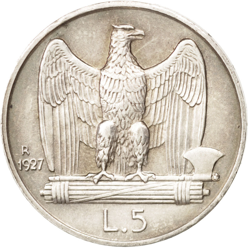Italy, Vittorio Emanuele III, 5 Lire, 1929, Rome, EF(40-45), Silver, KM:67.1