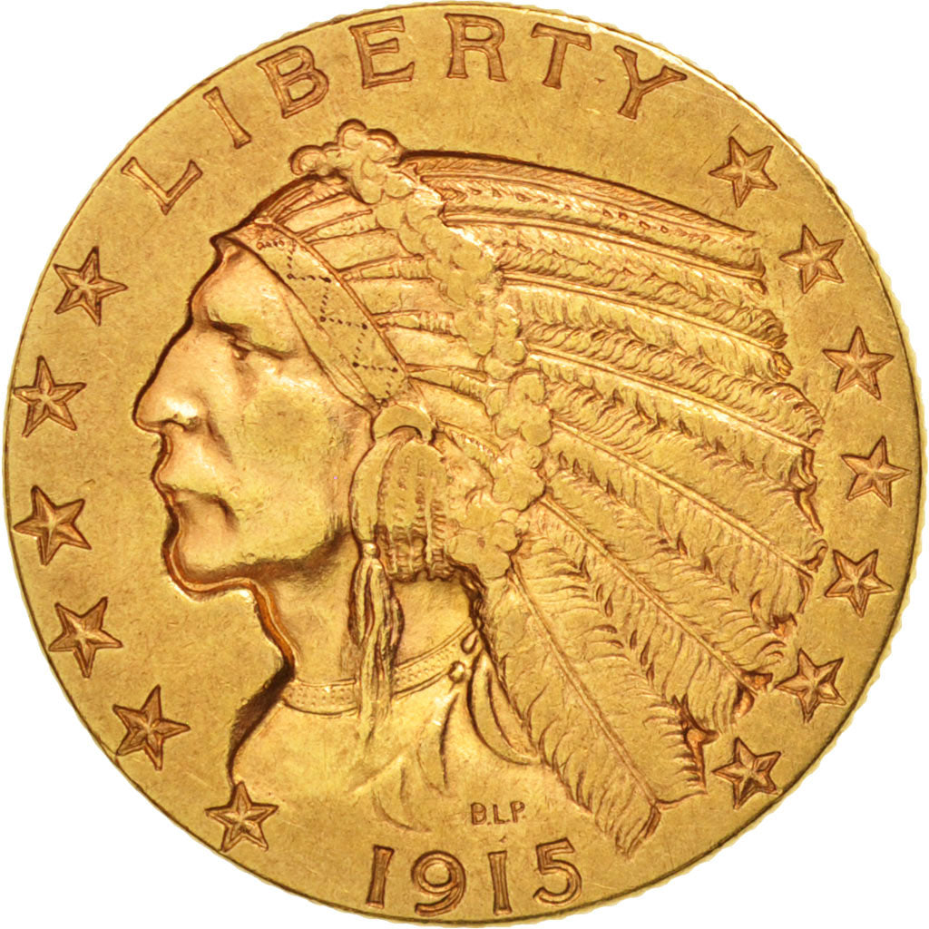 United States, Indian Head,$5, Half Eagle,1915, Philadelphia, AU(50-53), KM 129