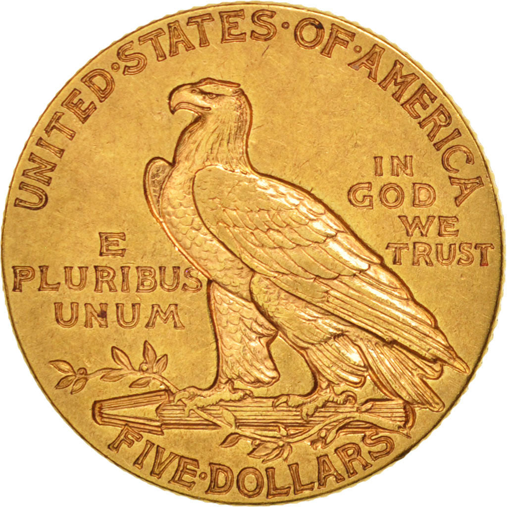 United States, Indian Head,$5, Half Eagle,1915, Philadelphia, AU(50-53), KM 129