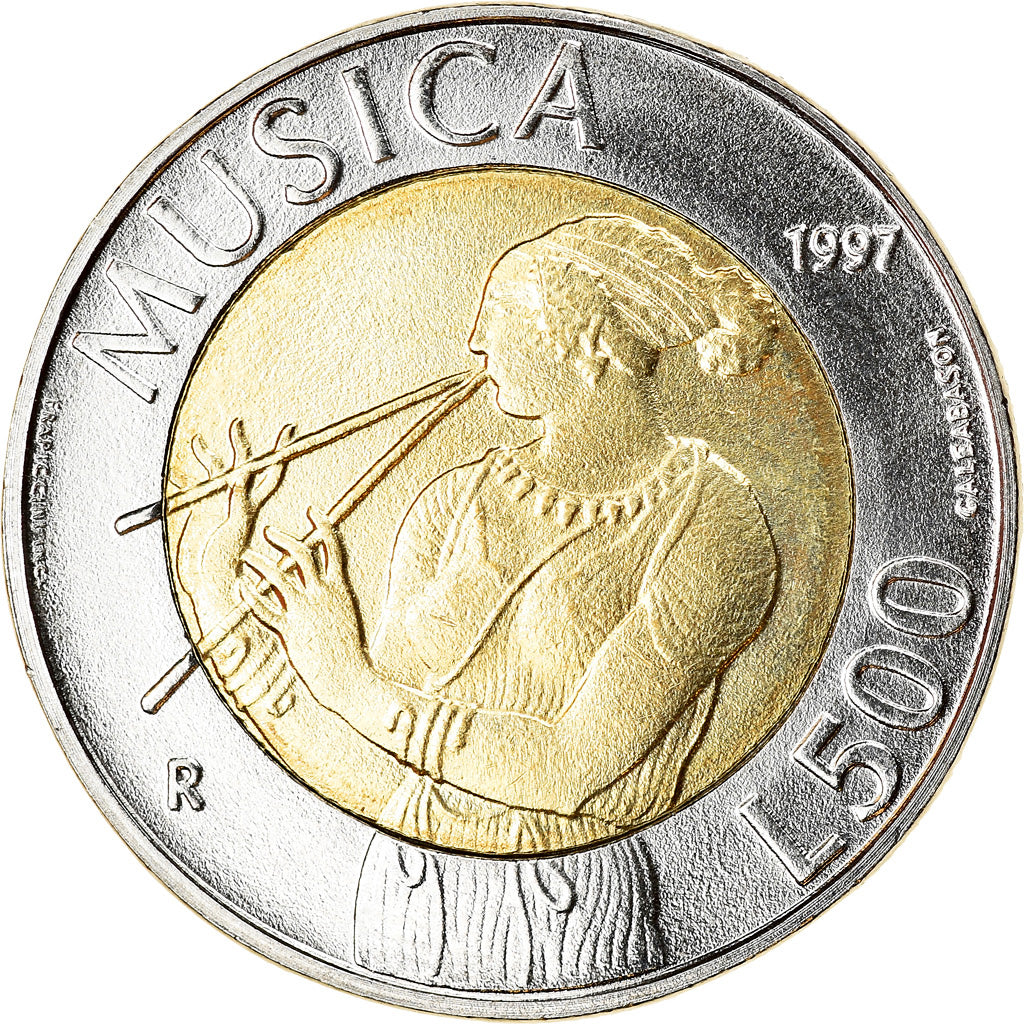 Moneta, San Marino, Musica, 500 Lire, 1997, AU(55-58), Bimetaliczny, KM:367